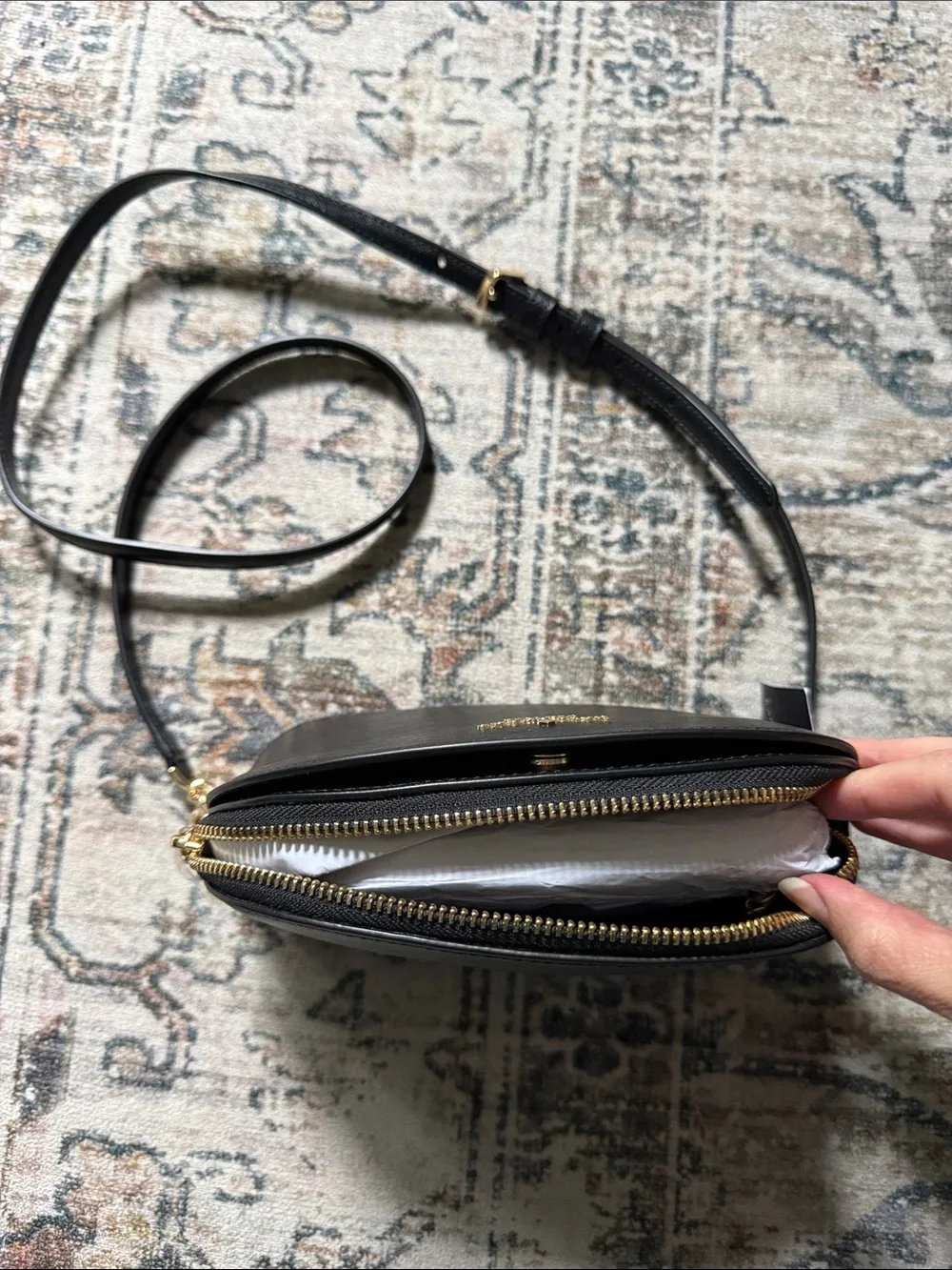kate spade Black Leather Dome Crossbody with Gold Hardware